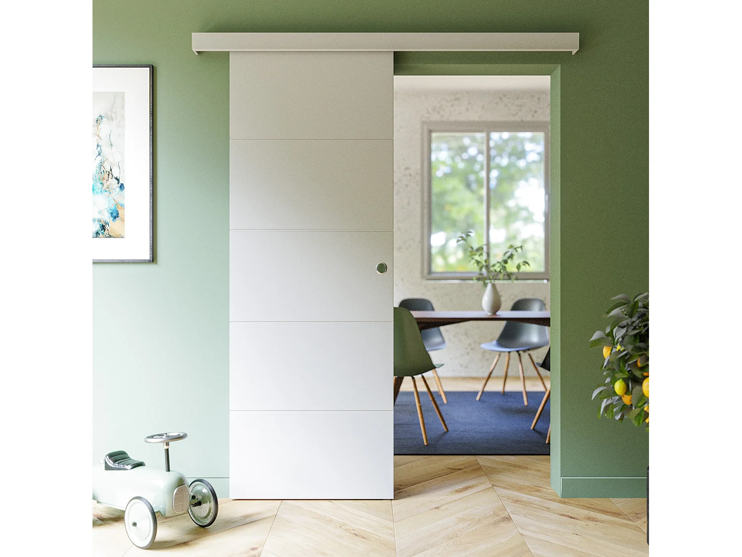 Porte Coulissante avec Rail - Prépeinte Ligne 73 cm - Sans butée