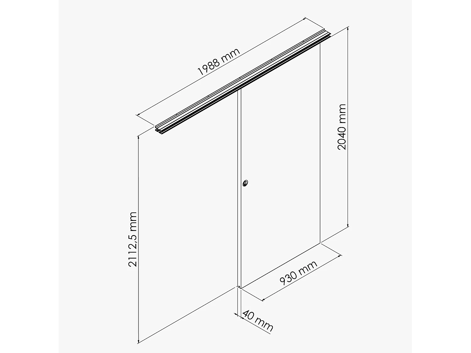 Porte Coulissante avec Rail + Serrure - Prépeinte Plane 93 cm