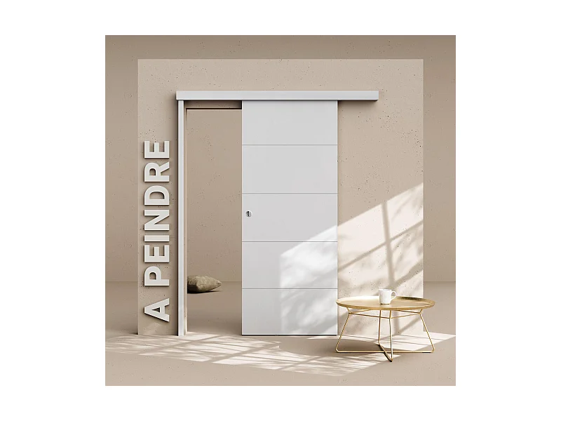 Porte Coulissante avec Rail - Prépeinte Ligne 83 cm - Avec butée