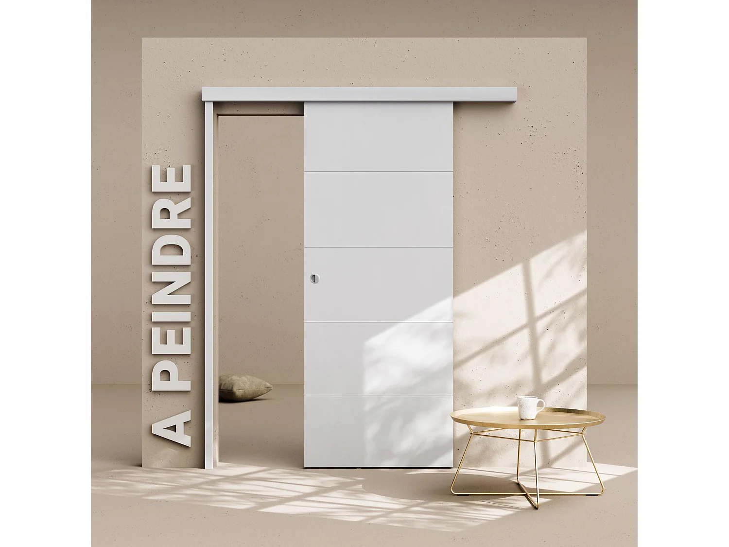 Porte Coulissante avec Rail - Prépeinte Ligne 83 cm - Avec butée