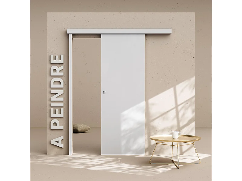 Porte Coulissante avec Rail - Prépeinte Plane 73 cm - Avec butée
