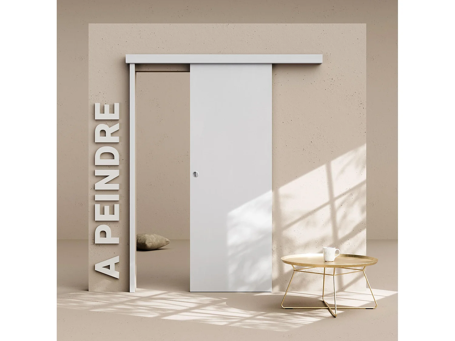 Porte Coulissante avec Rail - Prépeinte Plane 73 cm - Avec butée