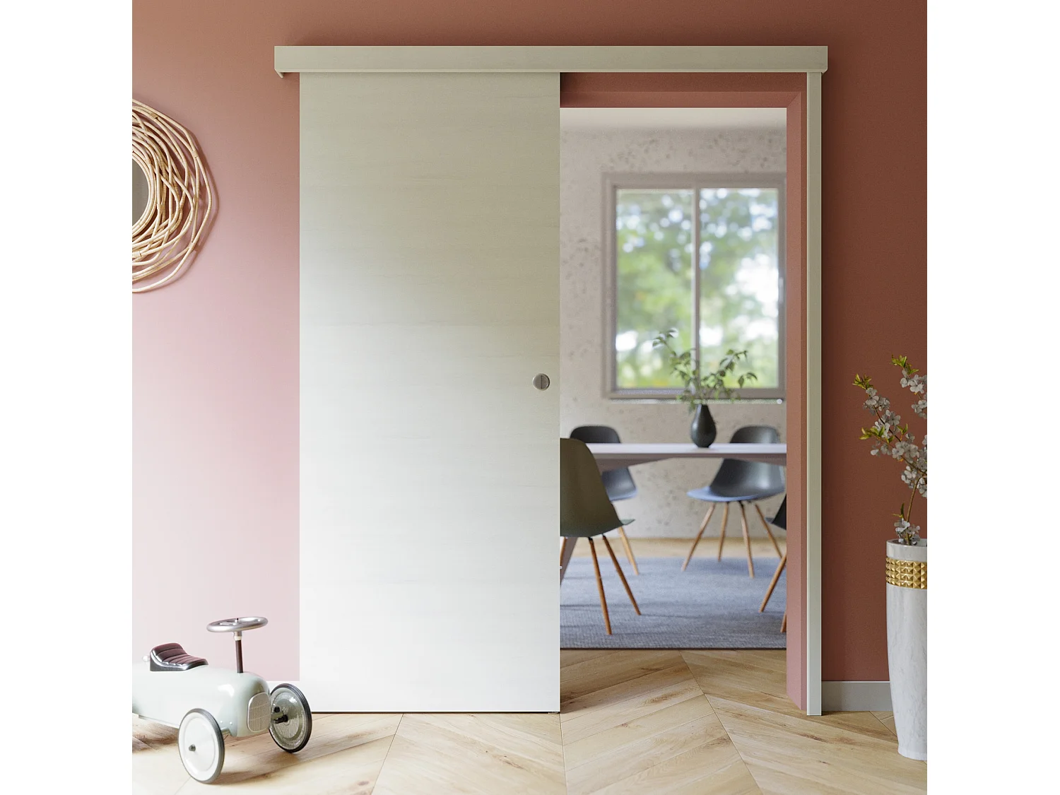 Porte Coulissante avec Rail - Helsinki 83 cm - Avec butée