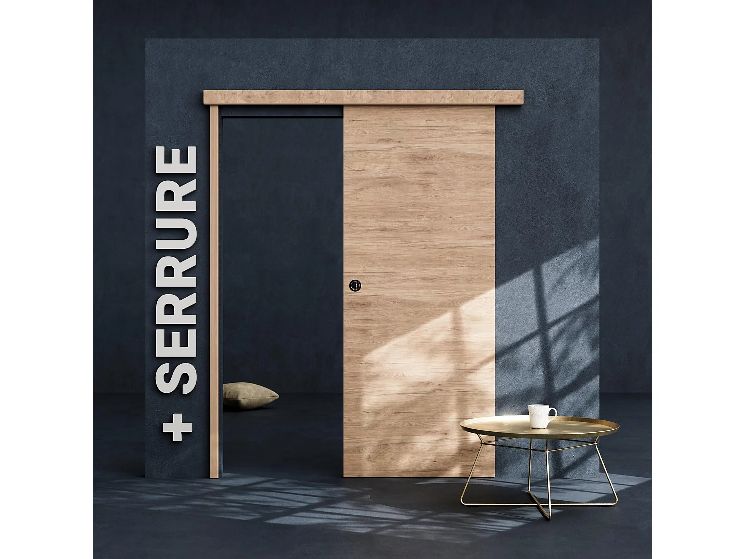 Porte Coulissante avec Rail + Serrure - Denver 83 cm