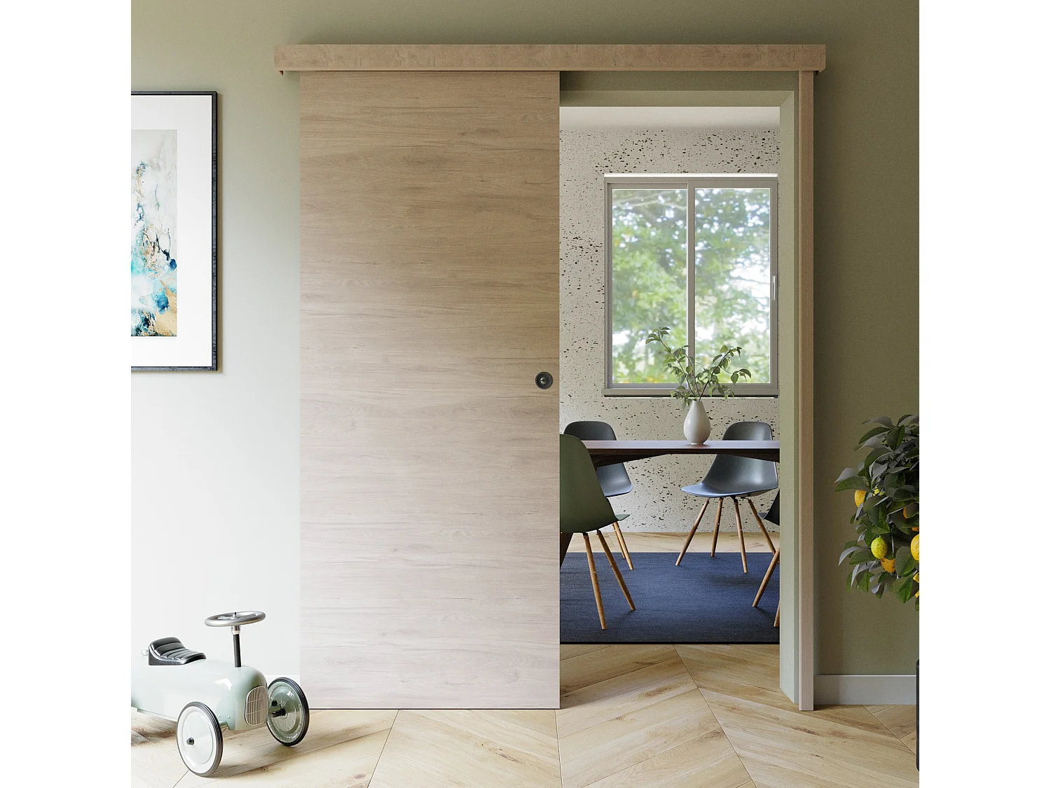 Porte Coulissante avec Rail + Serrure - Denver 83 cm