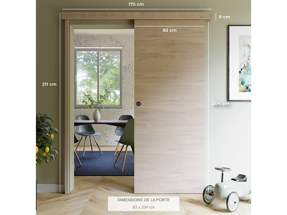 Porte Coulissante avec Rail + Serrure - Denver 83 cm