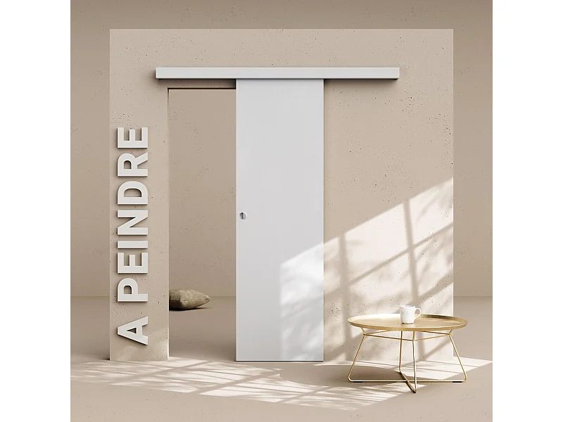 Porte Coulissante avec Rail - Prépeinte Plane 63 cm - Sans butée