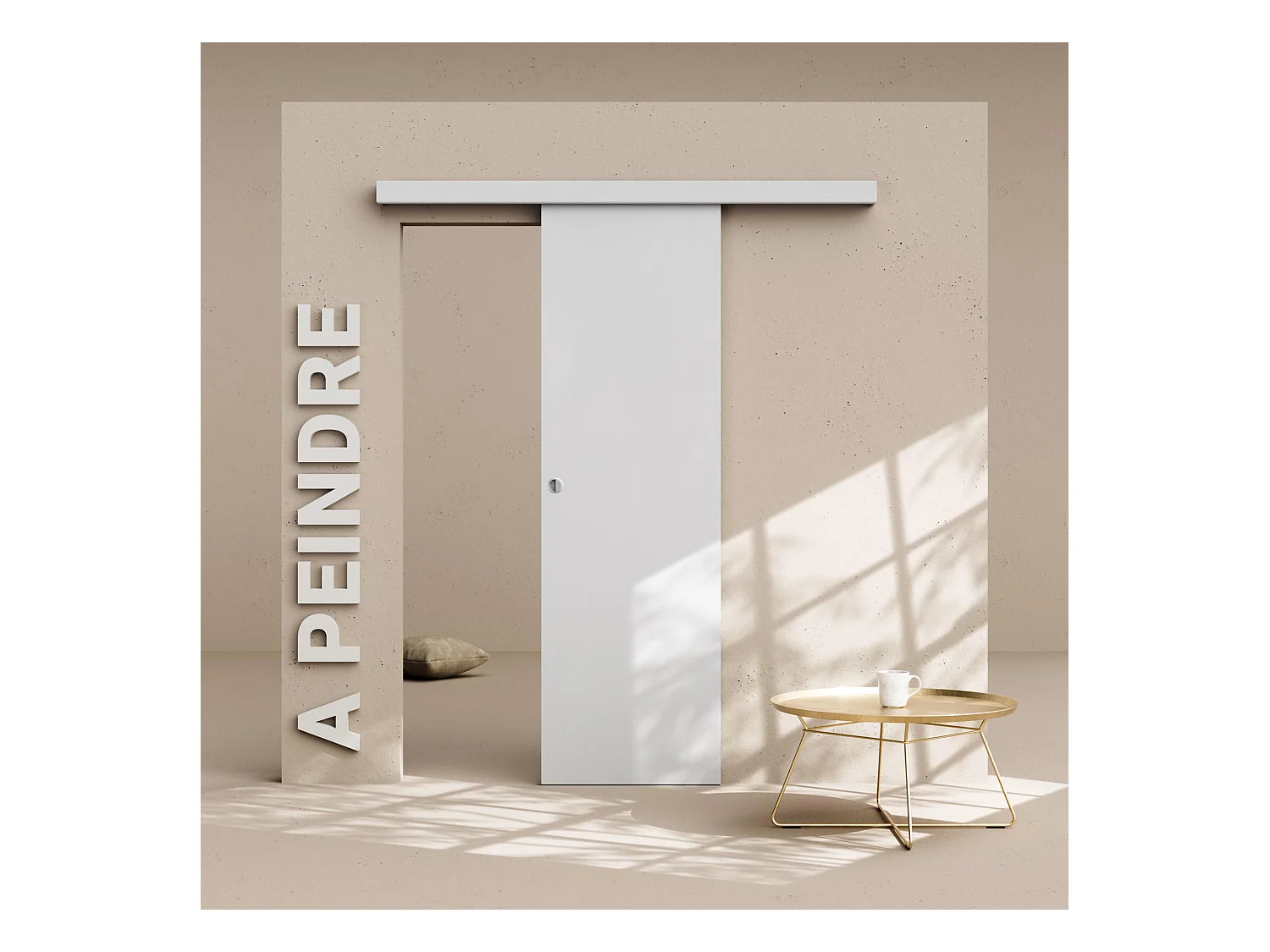 Porte Coulissante avec Rail - Prépeinte Plane 63 cm - Sans butée