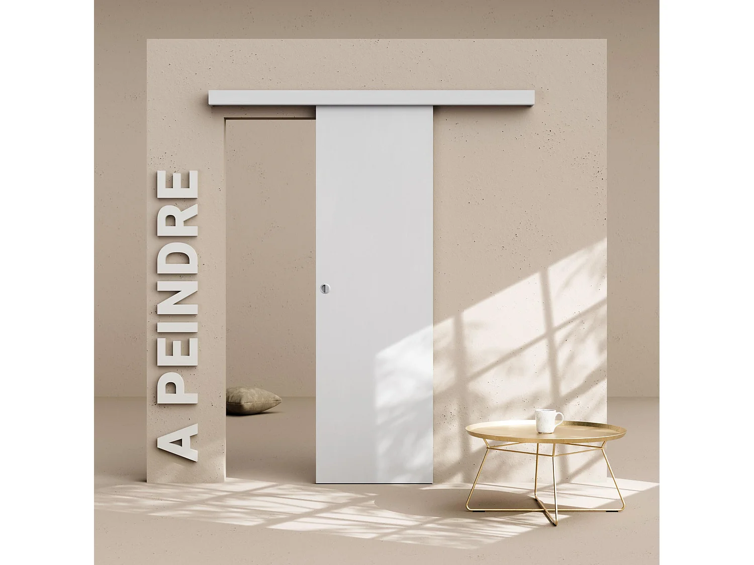 Porte Coulissante avec Rail - Prépeinte Plane 63 cm - Sans butée