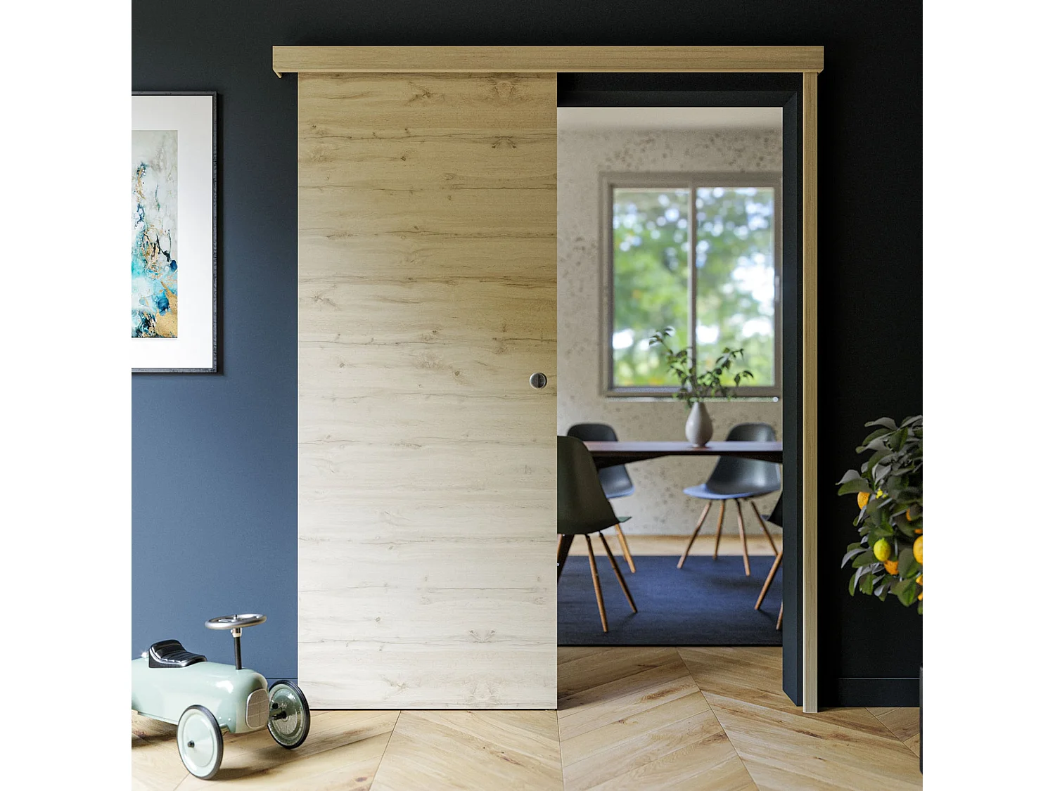 Porte Coulissante avec Rail - Tokyo 83 cm - Avec butée