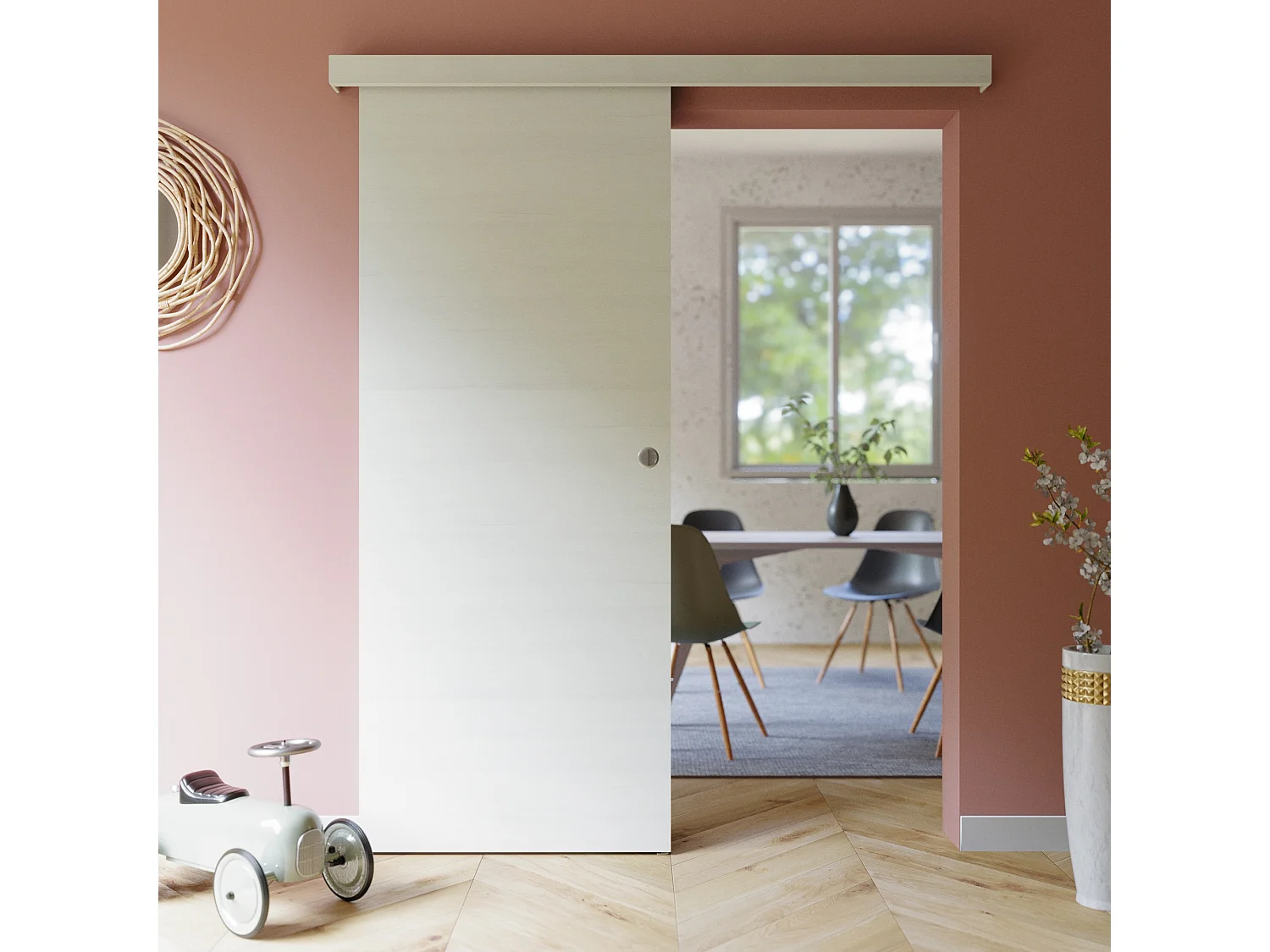 Porte Coulissante avec Rail - Helsinki 83 cm - Sans butée