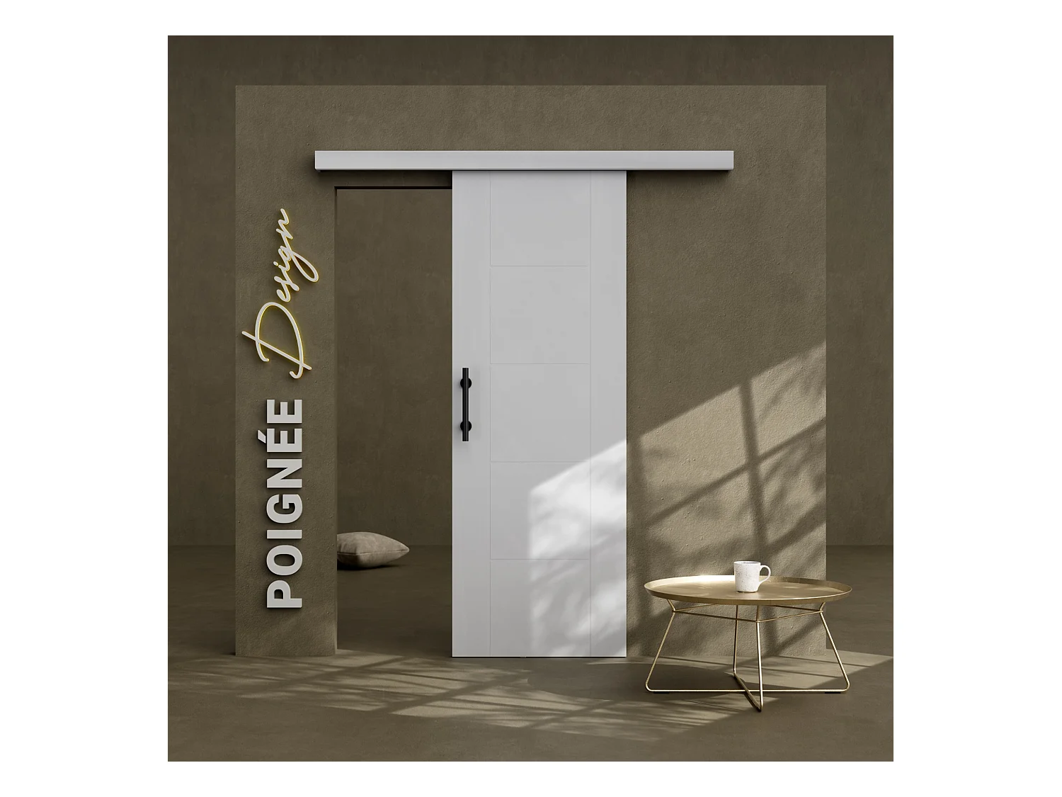 Porte Coulissante avec Rail + Poignée Verticale - Laquée Damier 73 cm