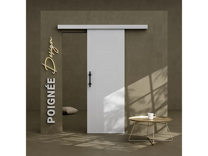 Porte Coulissante avec Rail + Poignée Verticale - Laquée Damier 73 cm