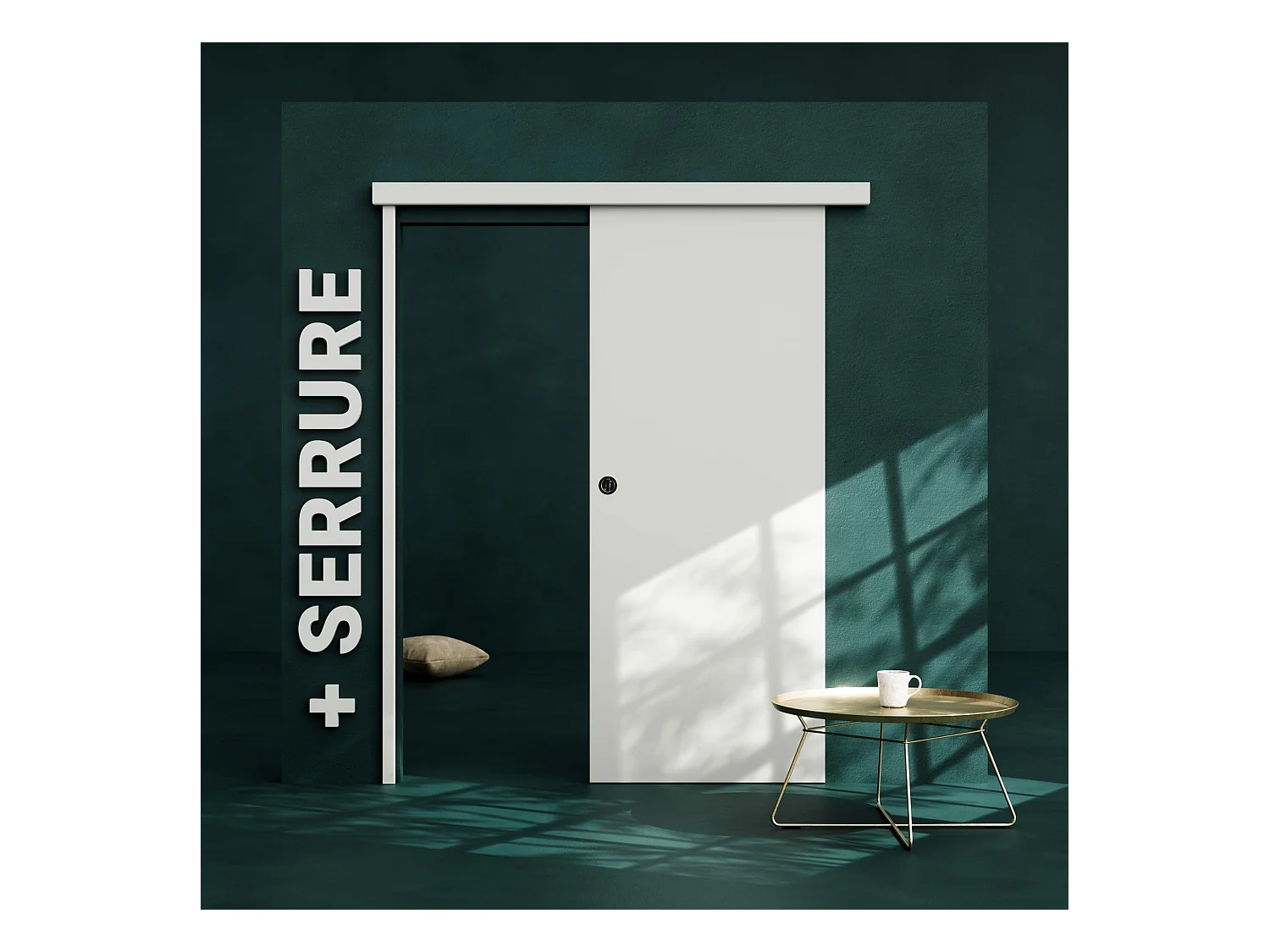 Porte Coulissante avec Rail + Serrure - Prépeinte Plane 83 cm