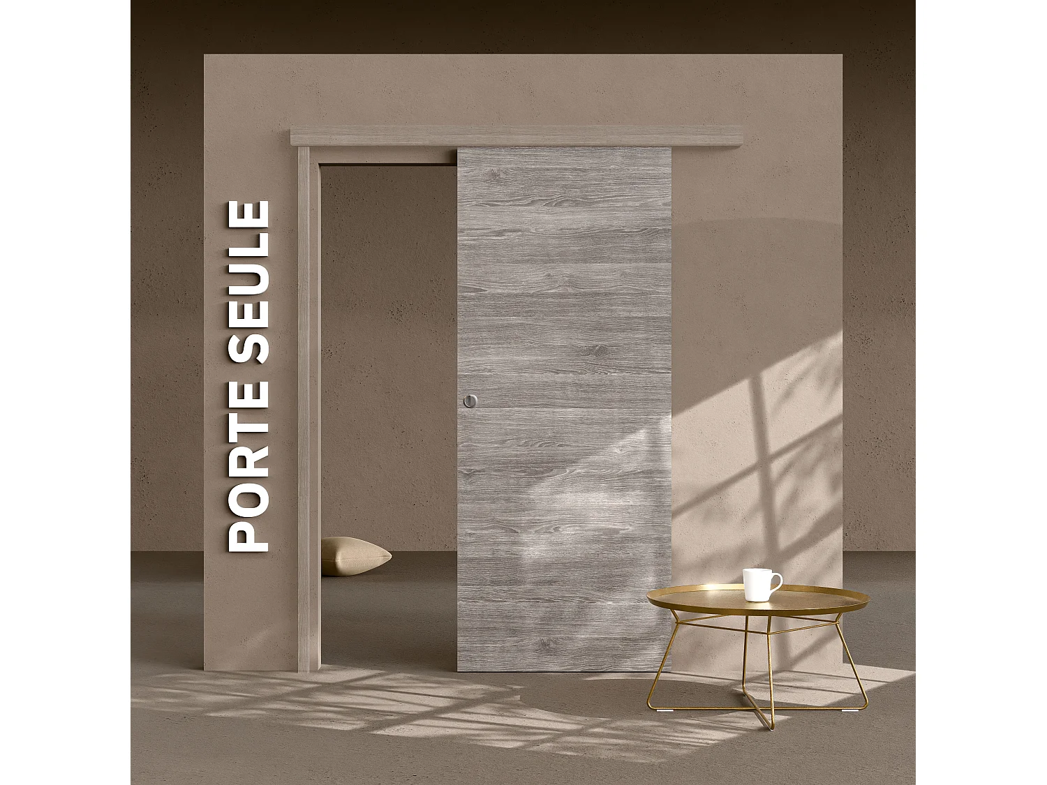 Porte Coulissante Seule - Gris blanchi 83 cm