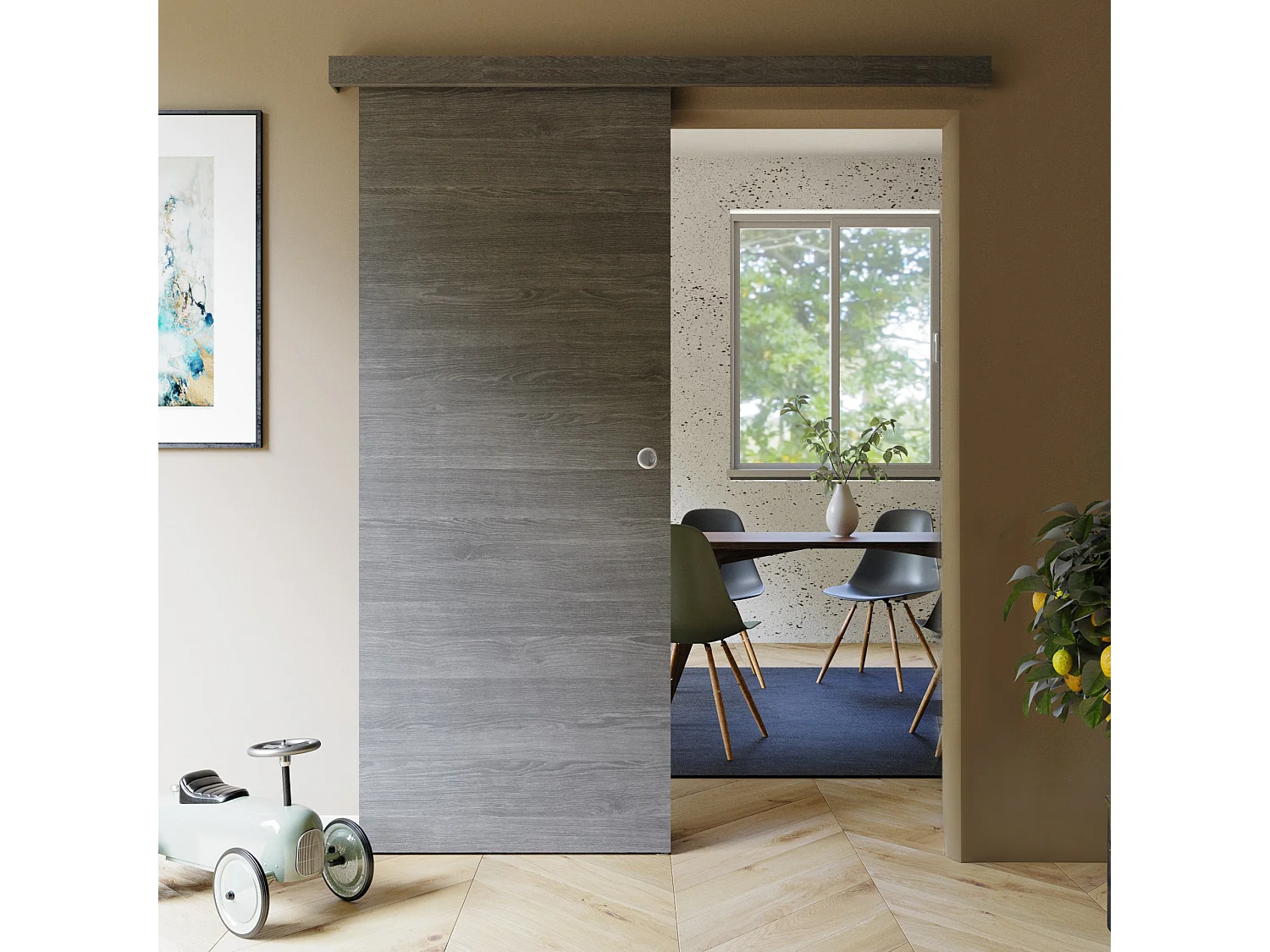Porte Coulissante Seule - Gris blanchi 83 cm