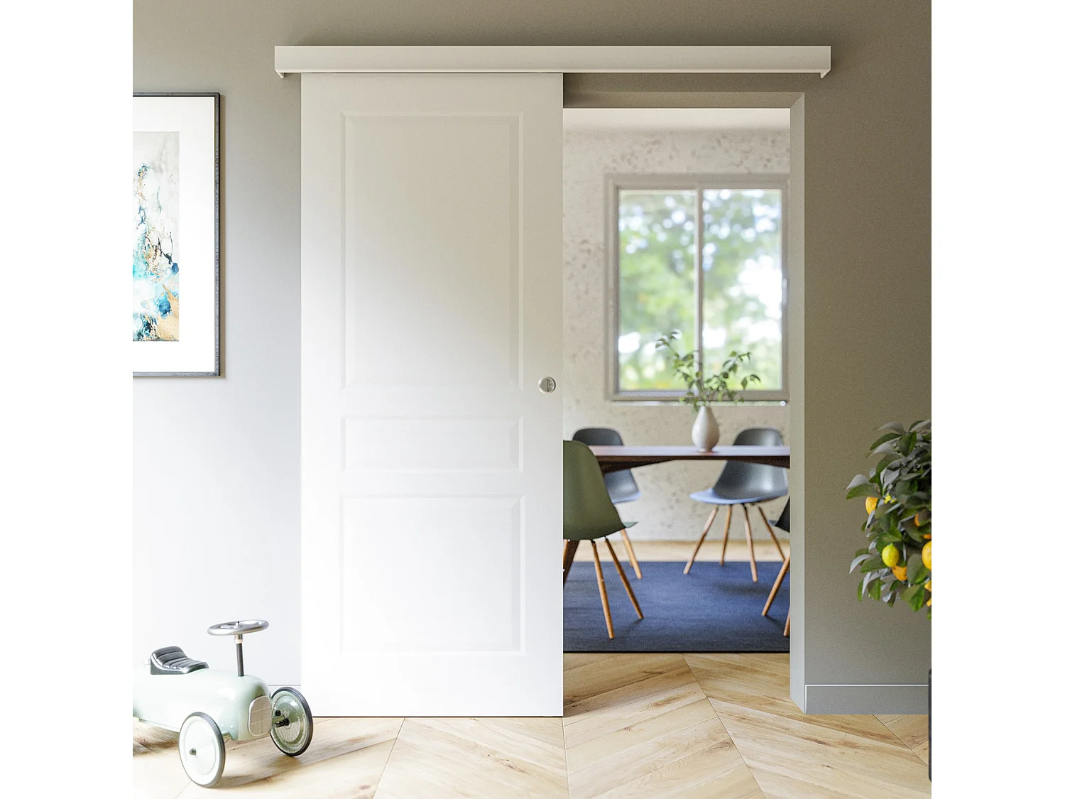 Porte Coulissante avec Rail - Prépeinte Paris 83 cm