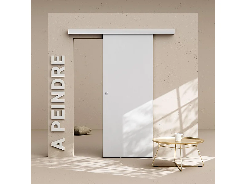 Porte Coulissante avec Rail - Prépeinte Plane 83 cm - Sans butée
