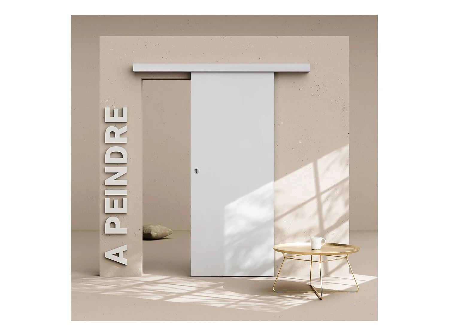 Porte Coulissante avec Rail - Prépeinte Plane 83 cm - Sans butée