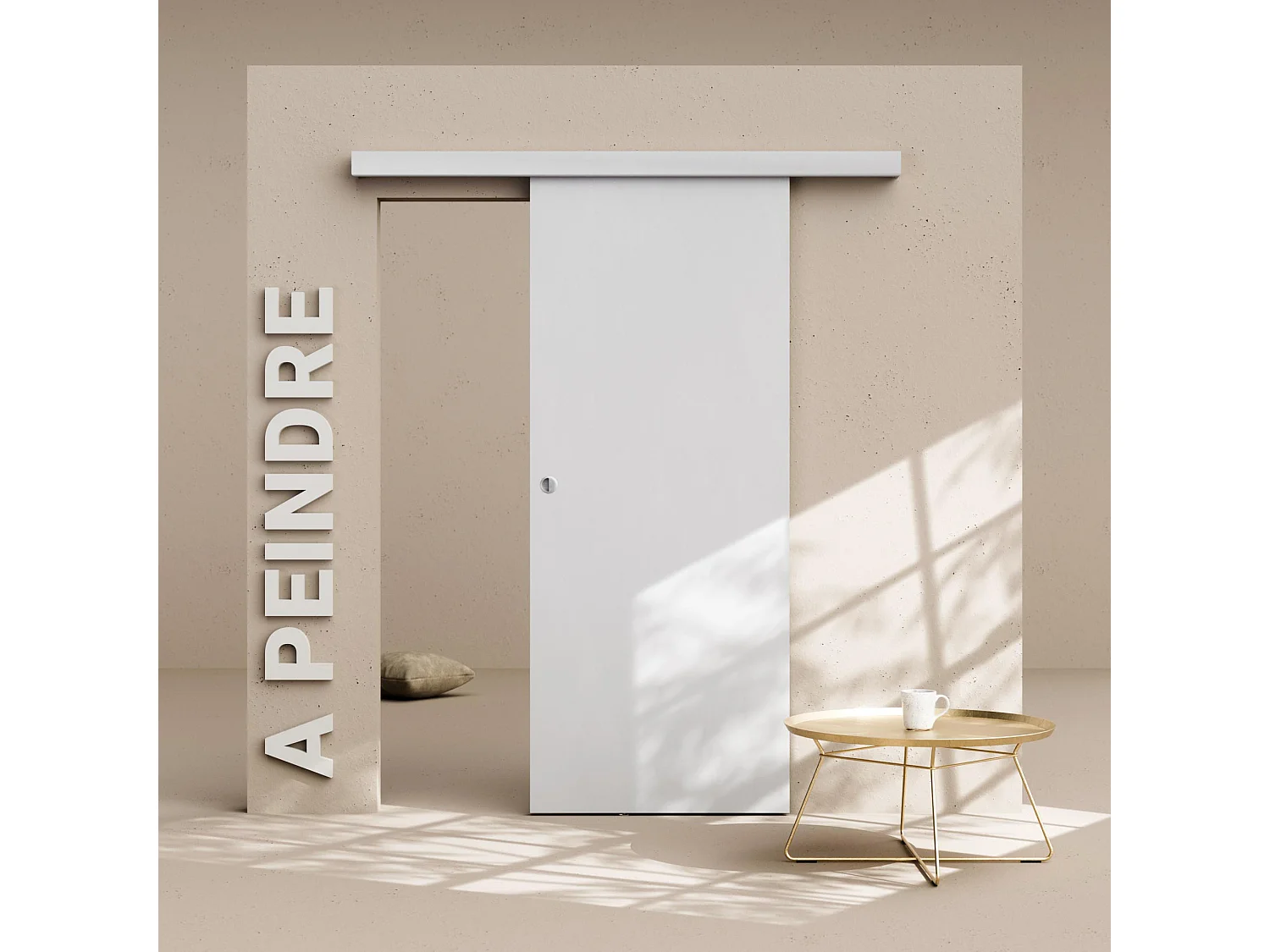 Porte Coulissante avec Rail - Prépeinte Plane 83 cm - Sans butée