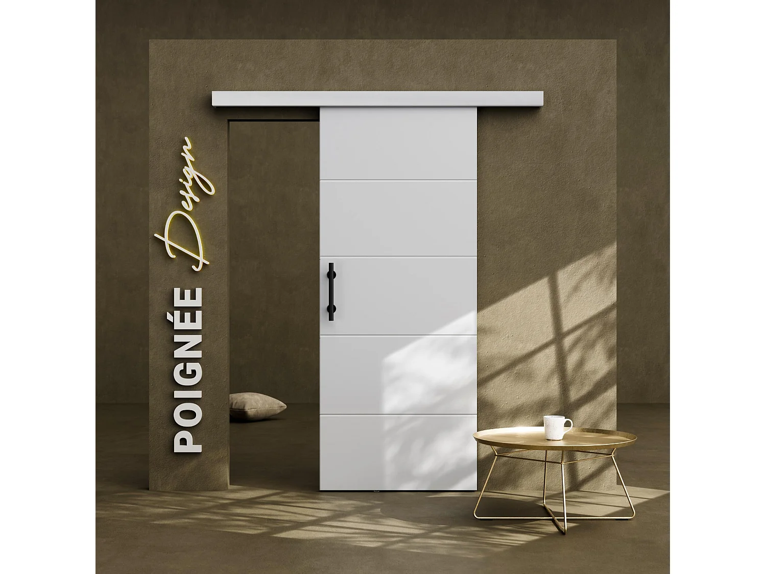 Porte Coulissante avec Rail + Poignée Verticale - Laquée Ligne 83 cm