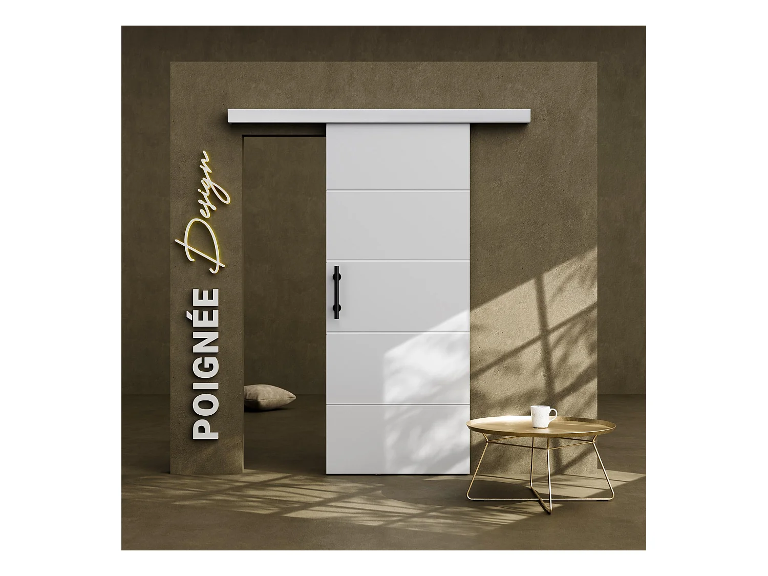 Porte Coulissante avec Rail + Poignée Verticale - Laquée Ligne 83 cm