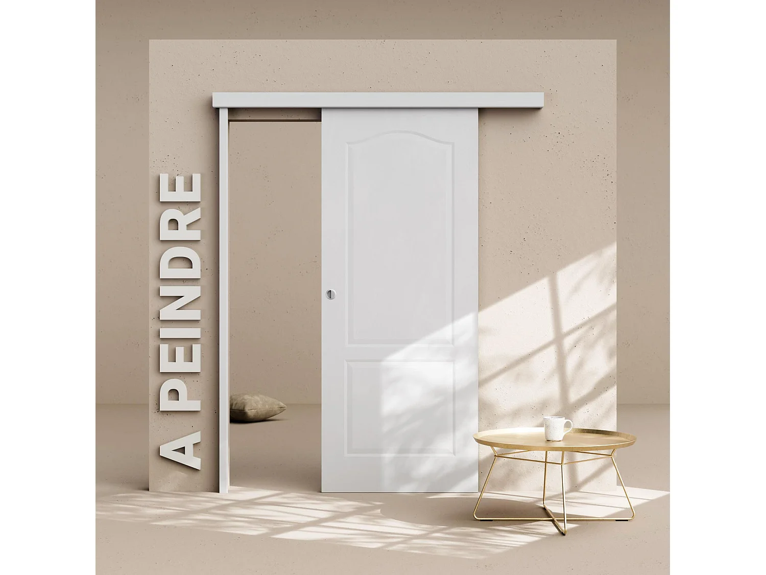 Porte Coulissante avec Rail - Prépeinte Marseille 83 cm - Avec butée