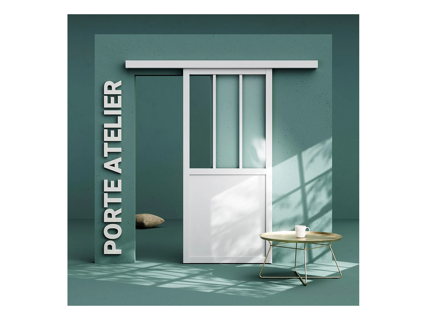 Porte Coulissante avec Rail - Atelier Blanche 83 cm - Sans poignée