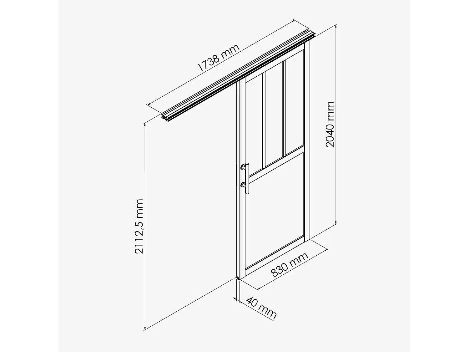 Porte Coulissante avec Rail - Atelier Noire 83 cm - Sans poignée