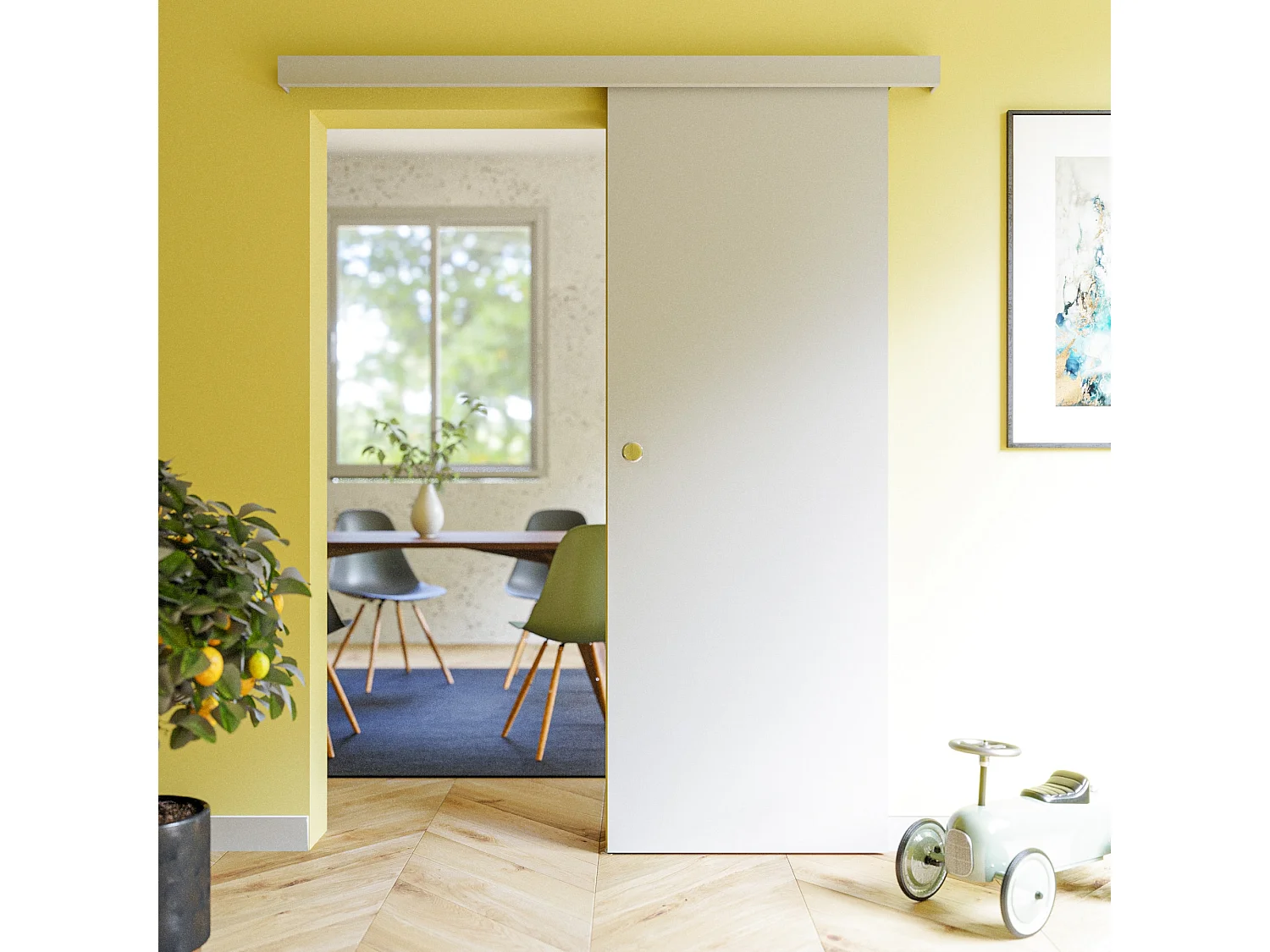 Porte Coulissante Seule - Prépeinte Plane 73 cm