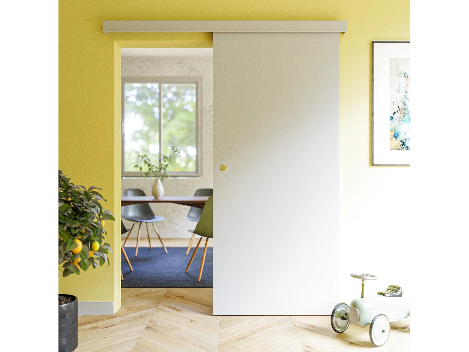 Porte Coulissante Seule - Prépeinte Plane 93 cm