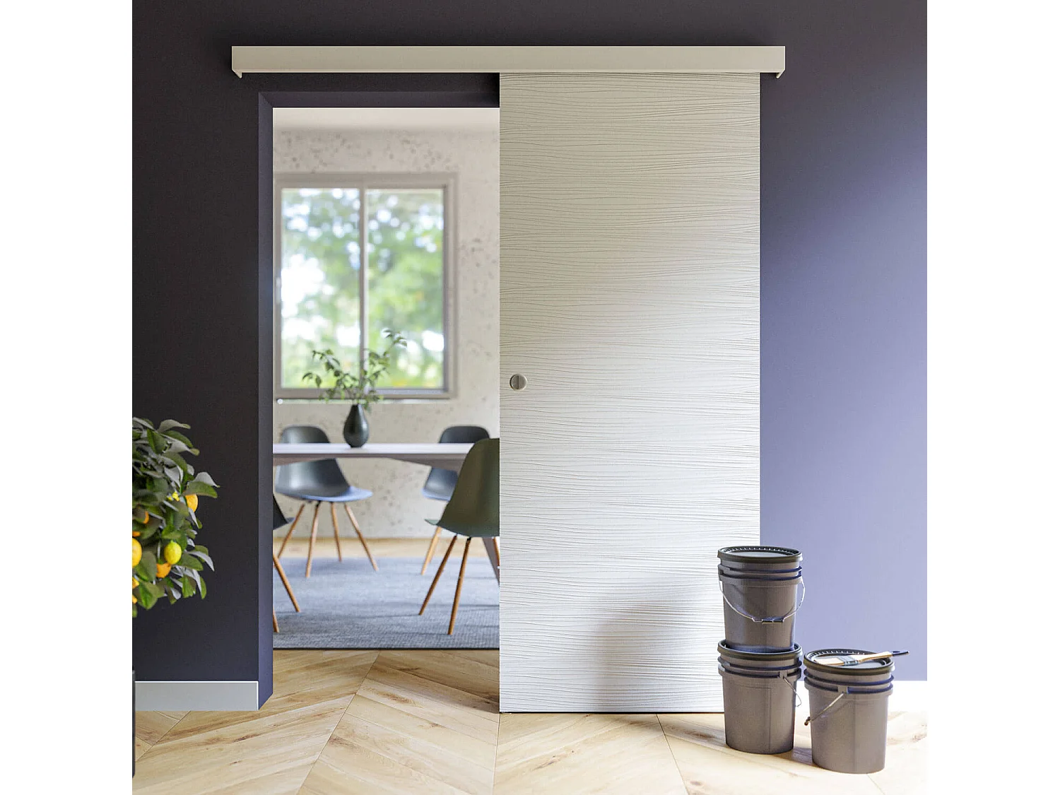 Porte Coulissante Seule - Prépeinte Mayotte 83 cm