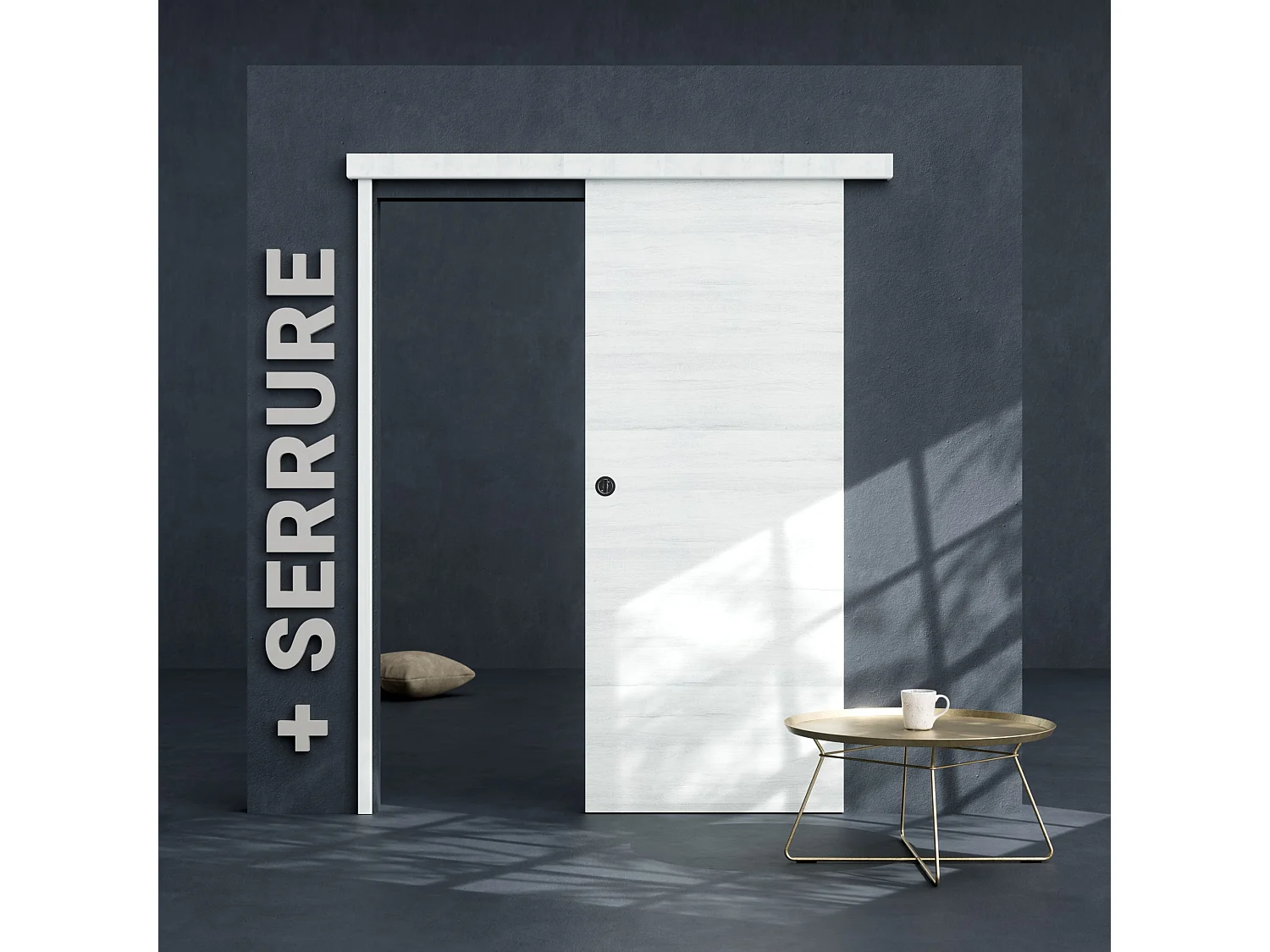 Porte Coulissante avec Rail + Serrure - Helsinki 83 cm