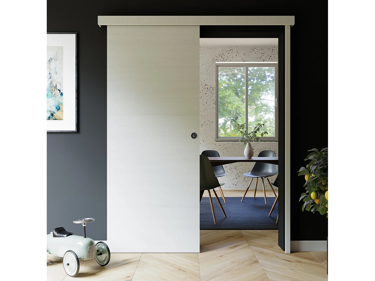 Porte Coulissante avec Rail + Serrure - Helsinki 83 cm