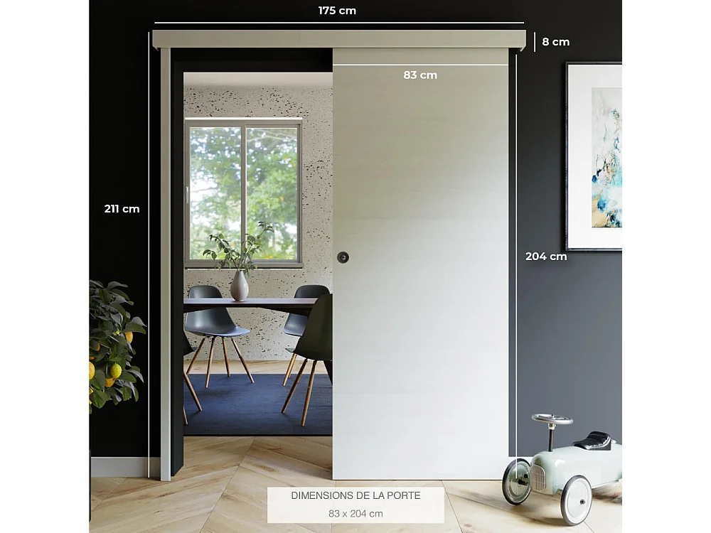 Porte Coulissante avec Rail + Serrure - Helsinki 83 cm