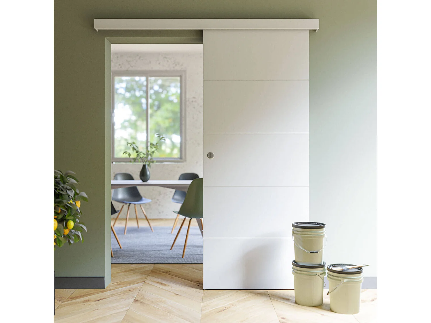 Porte Coulissante Seule - Prépeinte Ligne 83 cm