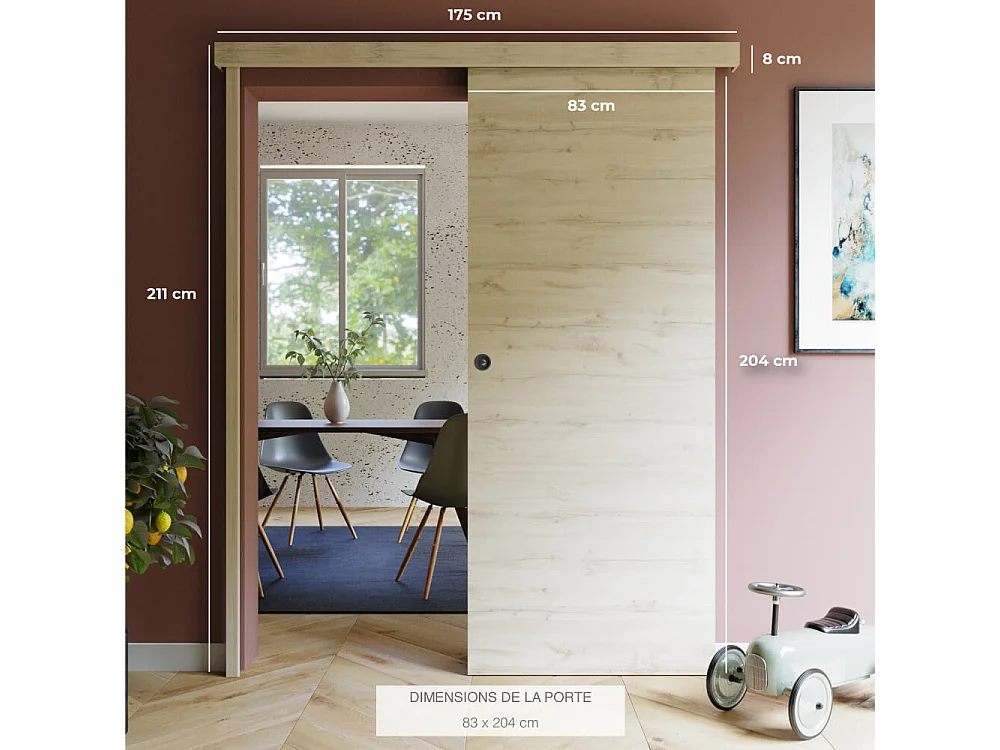 Porte Coulissante avec Rail + Serrure - Tokyo 83 cm