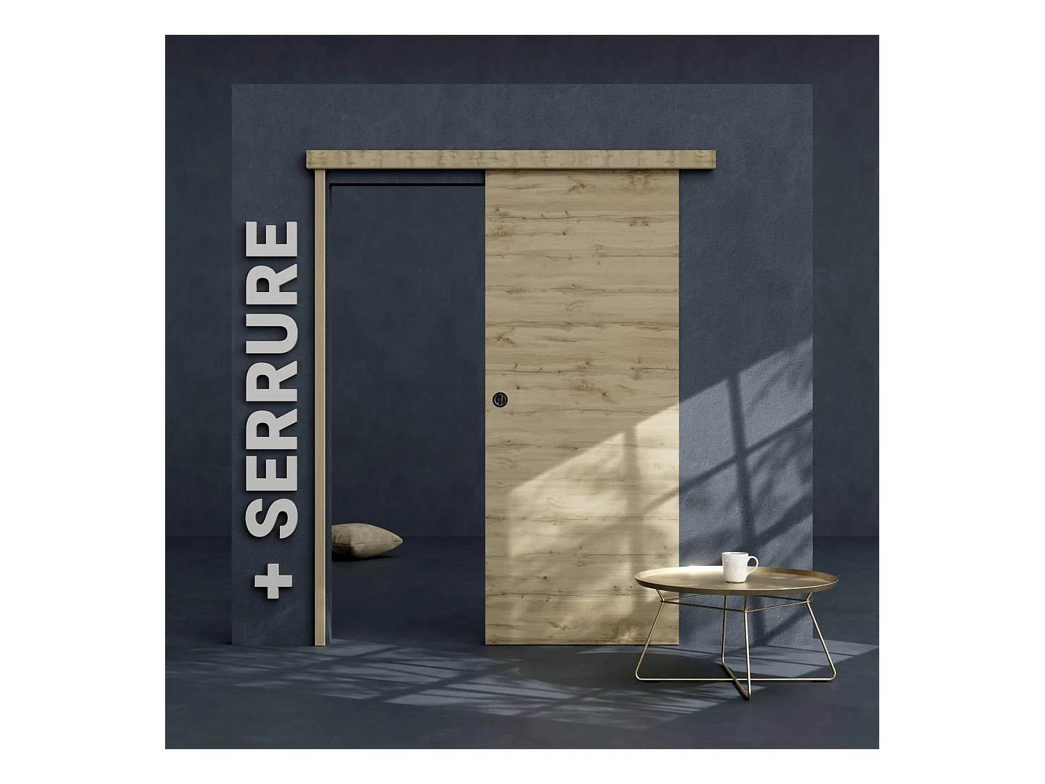 Porte Coulissante avec Rail + Serrure - Tokyo 83 cm