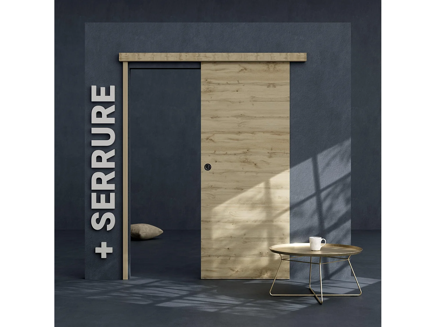 Porte Coulissante avec Rail + Serrure - Tokyo 83 cm