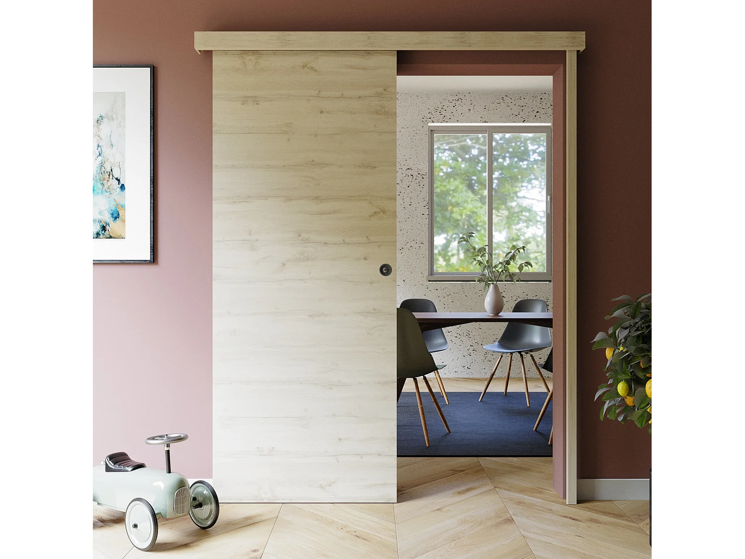 Porte Coulissante avec Rail + Serrure - Tokyo 83 cm