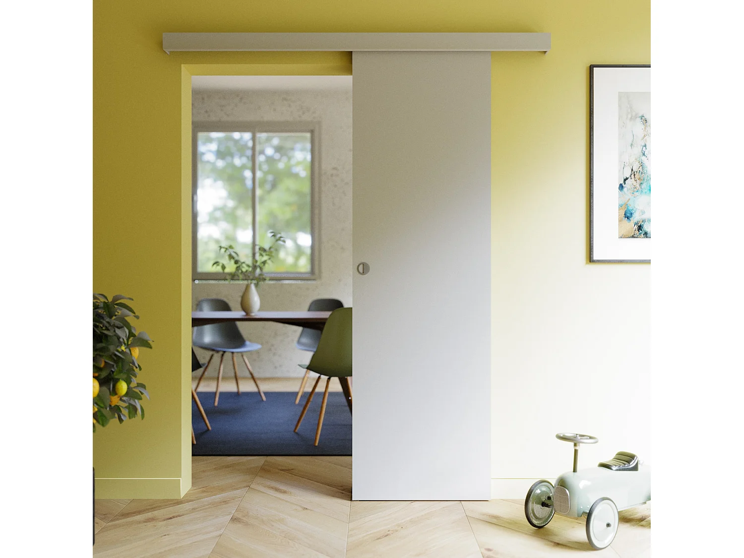 Porte Coulissante Seule - Prépeinte Plane 63 cm