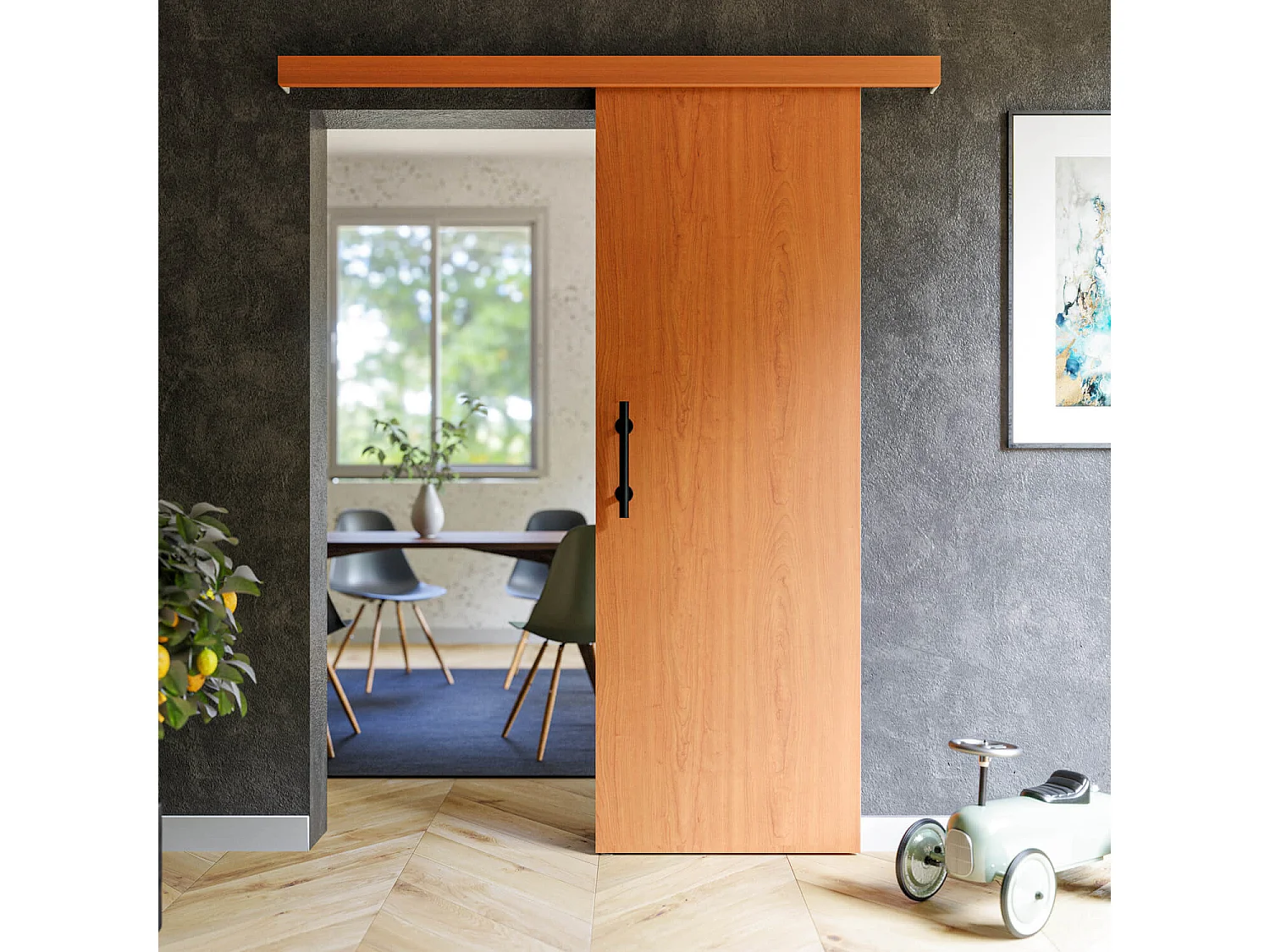 Porte Coulissante avec Rail + Poignée Verticale - Alizés 73 cm