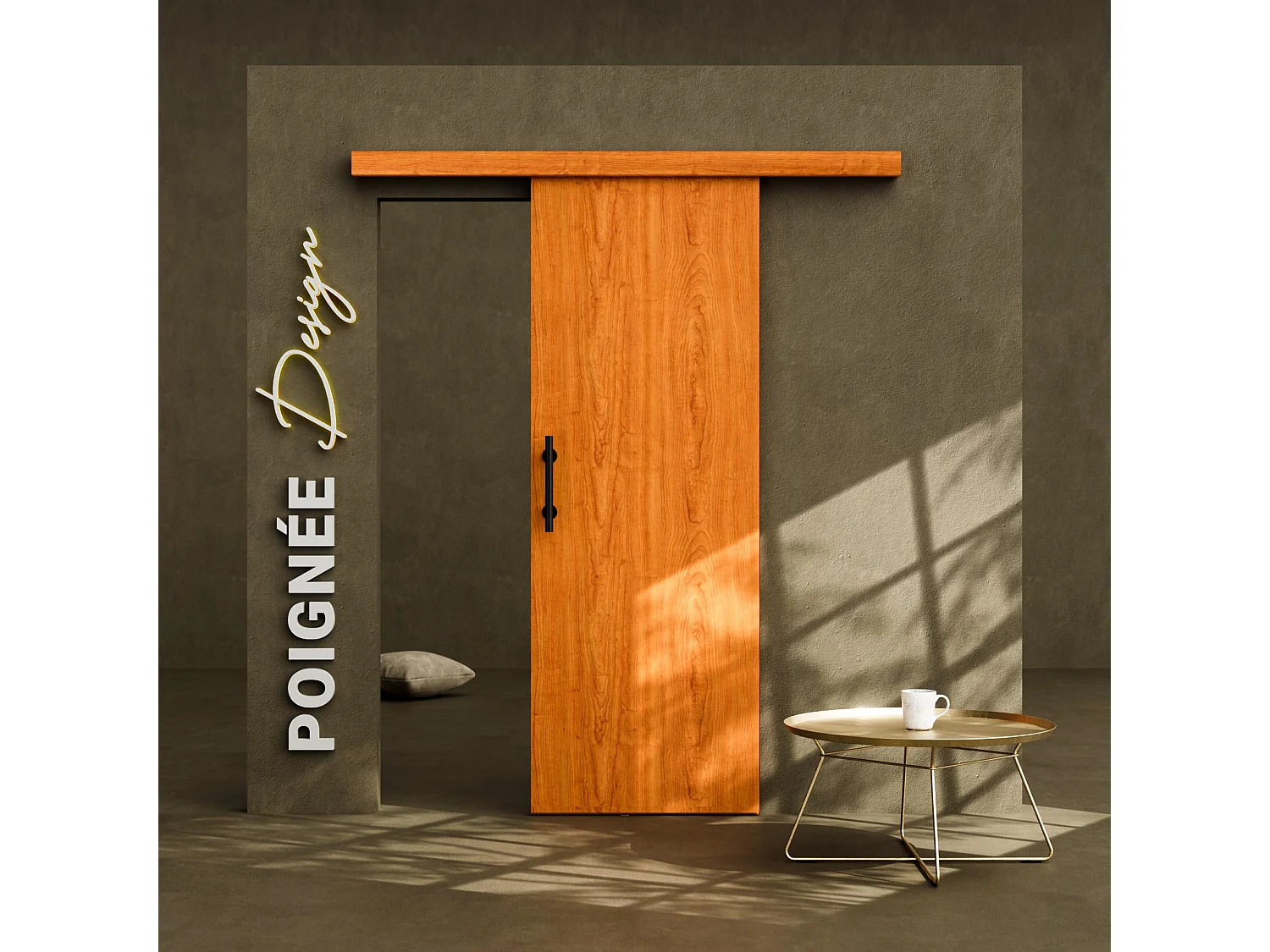 Porte Coulissante avec Rail + Poignée Verticale - Alizés 73 cm