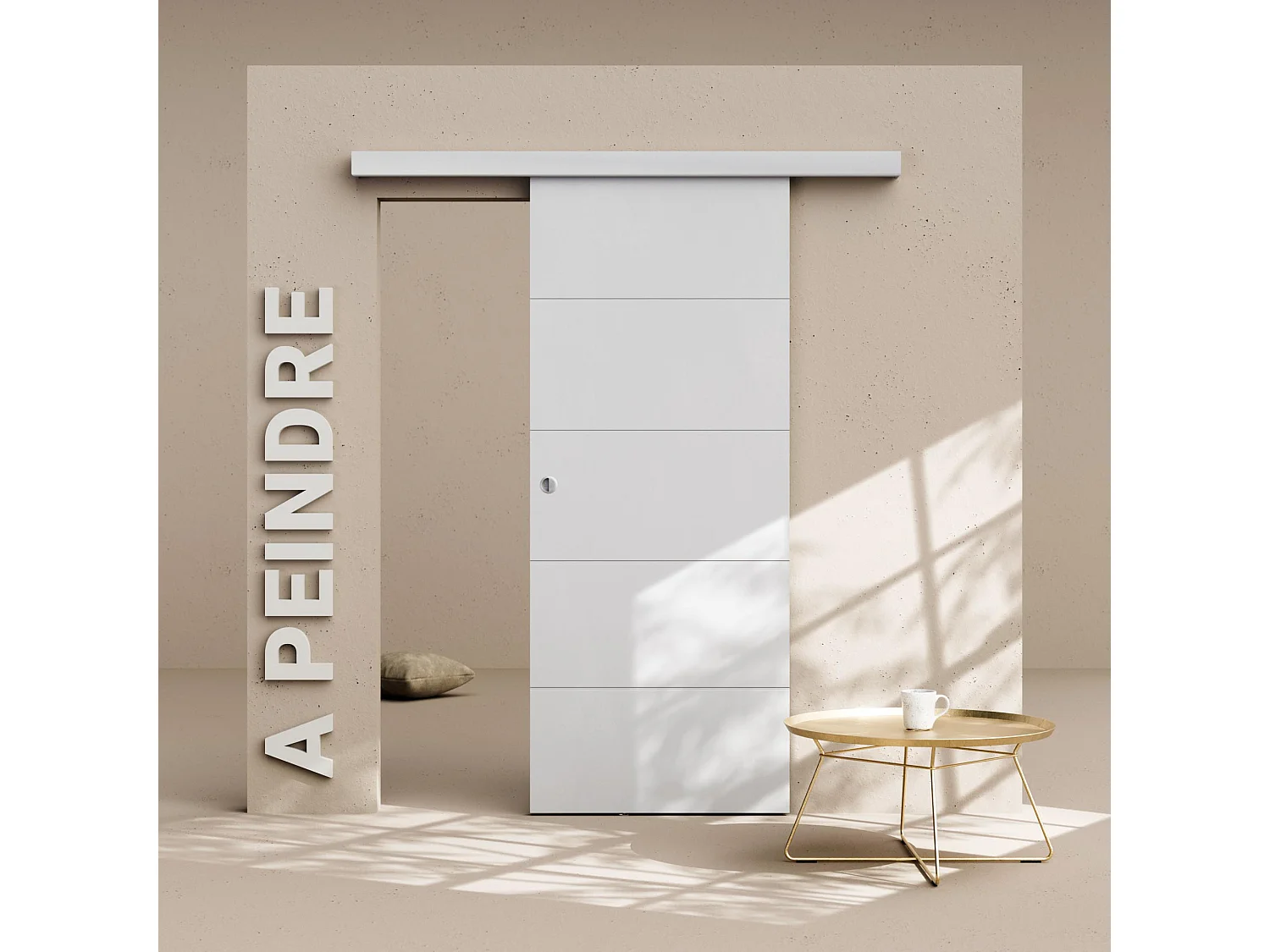 Porte Coulissante avec Rail - Prépeinte Ligne 83 cm - Sans butée