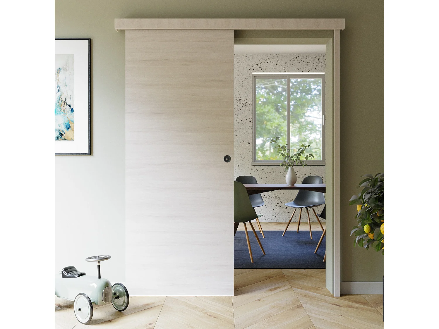 Porte Coulissante avec Rail + Serrure - Oslo 83 cm