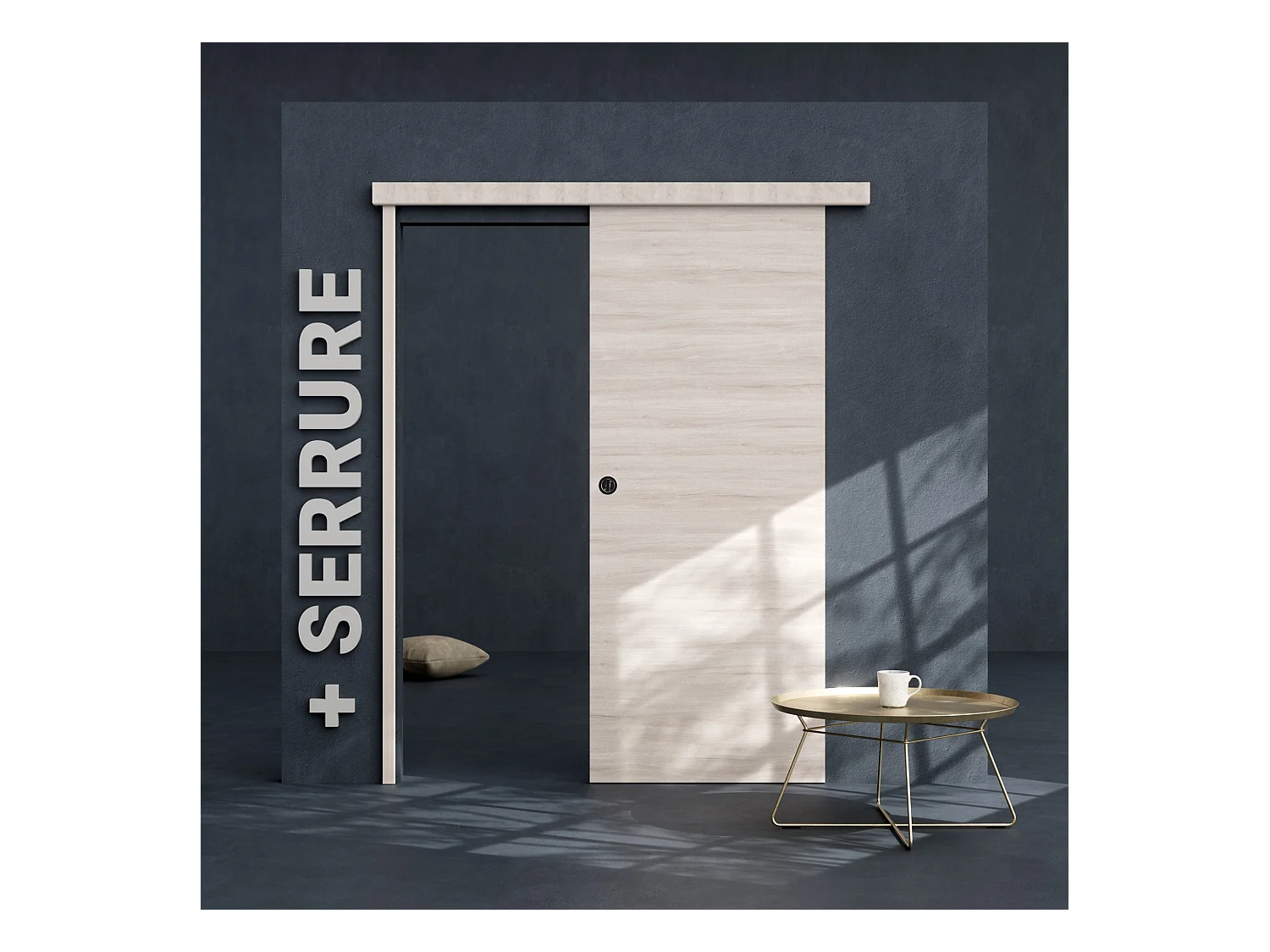 Porte Coulissante avec Rail + Serrure - Oslo 83 cm