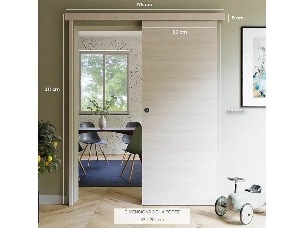 Porte Coulissante avec Rail + Serrure - Oslo 83 cm