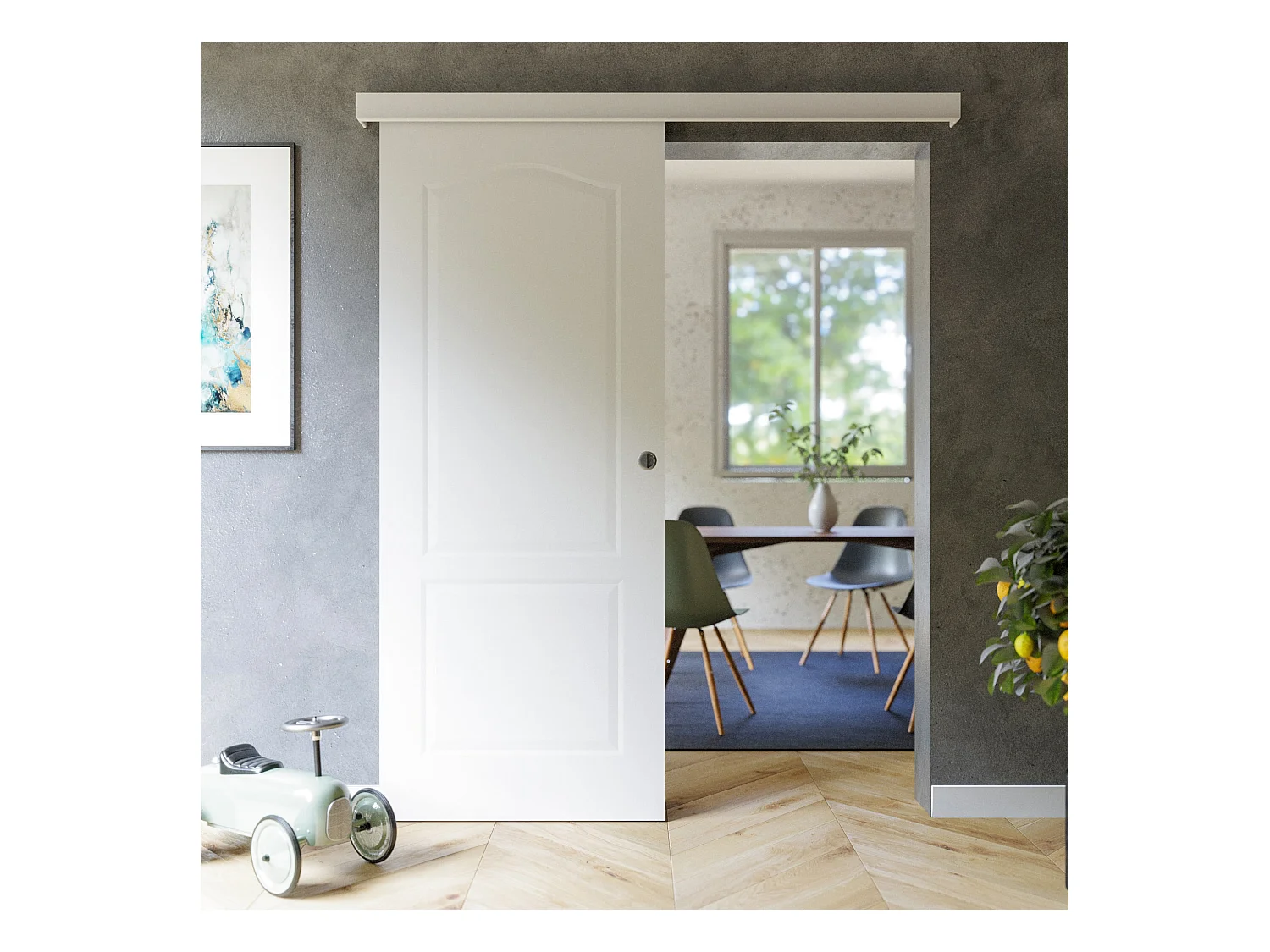 Porte Coulissante avec Rail - Prépeinte Marseille 83 cm - Sans butée