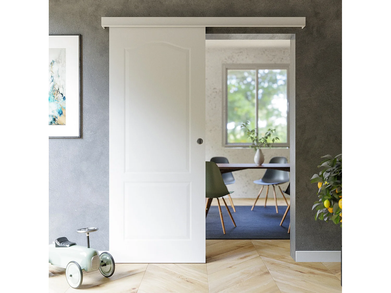 Porte Coulissante avec Rail - Prépeinte Marseille 83 cm - Sans butée