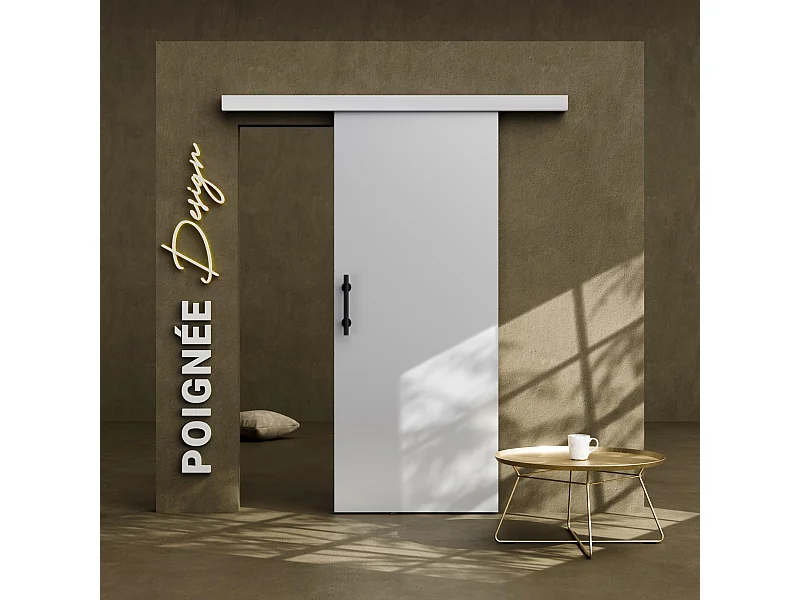 Porte Coulissante avec Rail + Poignée Verticale - Laquée Blanche 83 cm